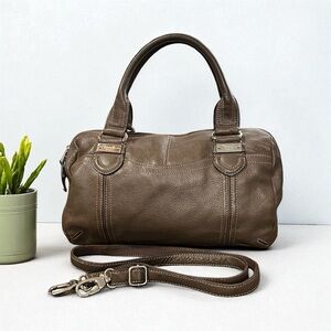 Tignanello Bag Taupe Leather Convertible Crossbody handbag With Silver Tone